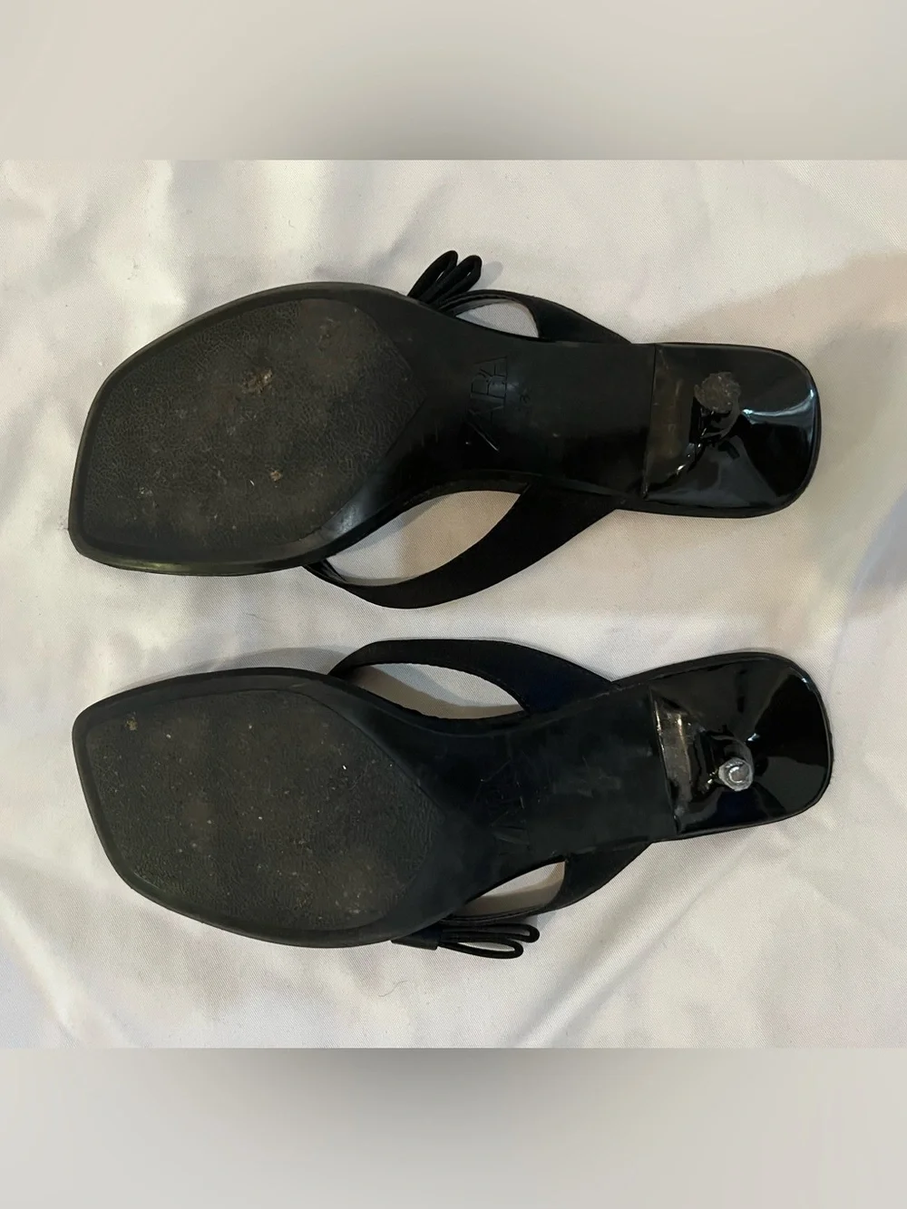Zara Black Bow Thong Sandals Size 8 - Picture 2 of 4